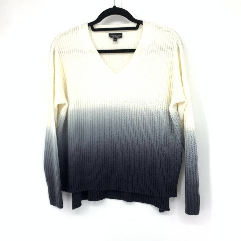 Topshop Women's Size 4 Hi Low Pullover Sweater Ombre V-Neck Long Sleeve